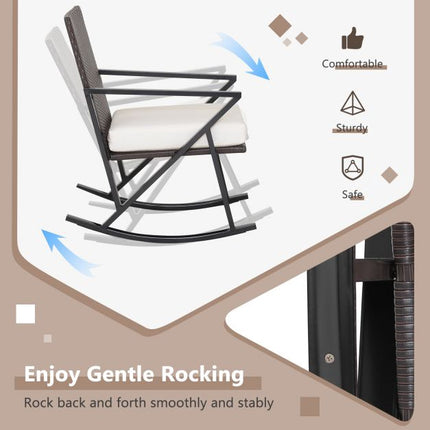Patio Wicker Rocking Chair Set, 3-Piece With Table, Cushions