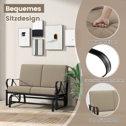 Patio bench with cushions sprayed metal frame curved armrests ergonomic design brown