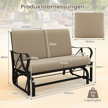 Patio bench with cushions sprayed metal frame curved armrests ergonomic design brown