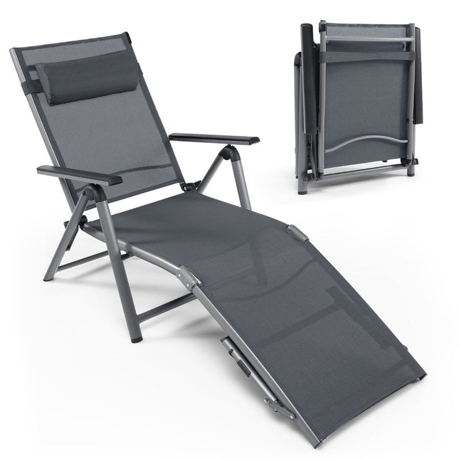 Patio deck chair outdoor patio chair folding lounger with 8 adjustable backs black