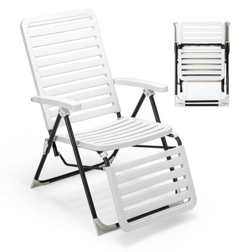 Patio deck chair with footrest Folding deck chair White