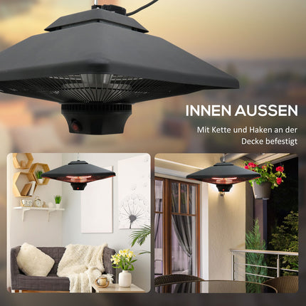 Patio ceiling heater with remote control & LED, 2000W, compact size