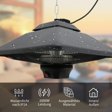 Patio ceiling heater with remote control & LED, 2000W, compact size
