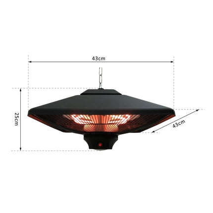 Patio ceiling heater with remote control & LED, 2000W, compact size
