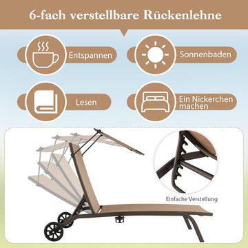 Patio lounger outdoor deck chair with wheels beach lounger made of metal brown