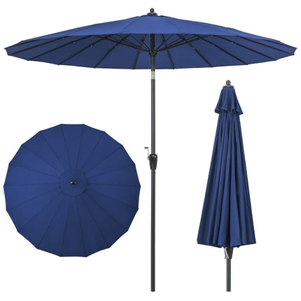 Patio umbrella with 18 fiberglass ribs & tilt at the push of a button & crank table umbrella navy blue