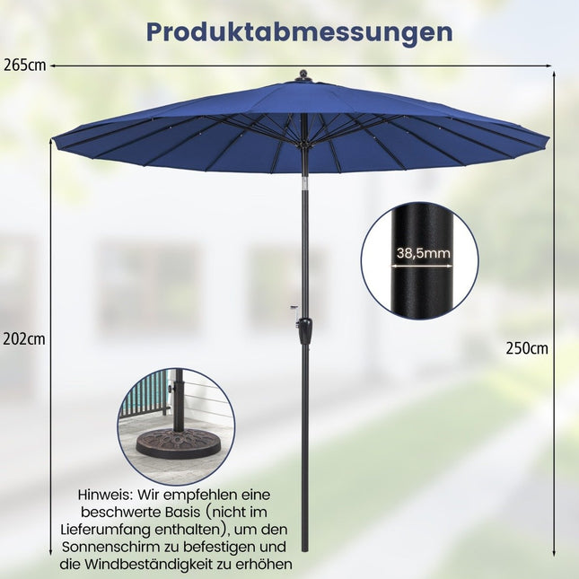 Patio umbrella with 18 fiberglass ribs & tilt at the push of a button & crank table umbrella navy blue