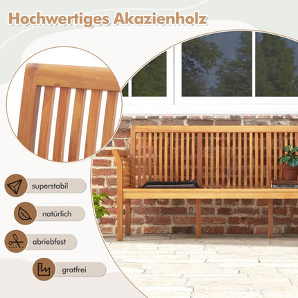 Patio wooden bench with soft seat cushions and ergonomic backrest outdoor bench