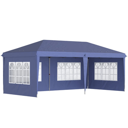 Paviljoen 2,95 x 5,85 m partytent, opvouwbaar paviljoen met UV-bescherming, pop-up paviljoen met ramen en zijwanden, tuintent van Oxford & staal, blauw