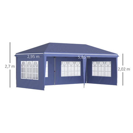 Paviljoen 2,95 x 5,85 m partytent, opvouwbaar paviljoen met UV-bescherming, pop-up paviljoen met ramen en zijwanden, tuintent van Oxford & staal, blauw