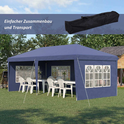 Paviljoen 2,95 x 5,85 m partytent, opvouwbaar paviljoen met UV-bescherming, pop-up paviljoen met ramen en zijwanden, tuintent van Oxford & staal, blauw