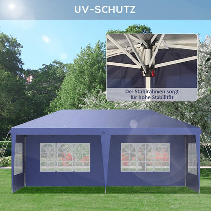 Paviljoen 2,95 x 5,85 m partytent, opvouwbaar paviljoen met UV-bescherming, pop-up paviljoen met ramen en zijwanden, tuintent van Oxford & staal, blauw