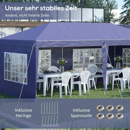 Paviljoen 2,95 x 5,85 m partytent, opvouwbaar paviljoen met UV-bescherming, pop-up paviljoen met ramen en zijwanden, tuintent van Oxford & staal, blauw