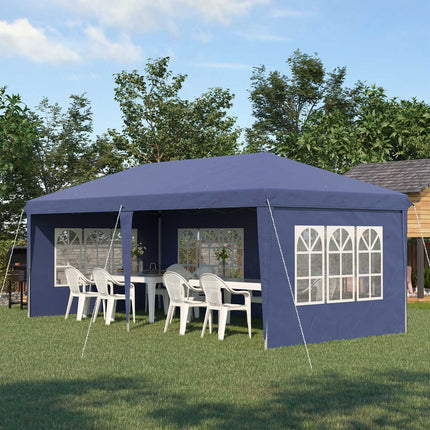 Paviljoen 2,95 x 5,85 m partytent, opvouwbaar paviljoen met UV-bescherming, pop-up paviljoen met ramen en zijwanden, tuintent van Oxford & staal, blauw