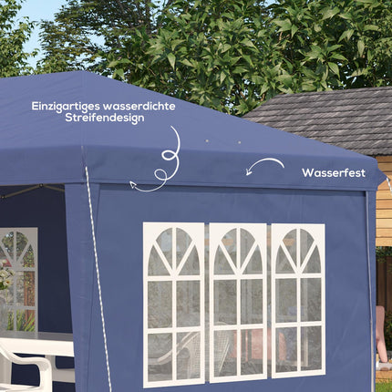 Paviljoen 2,95 x 5,85 m partytent, opvouwbaar paviljoen met UV-bescherming, pop-up paviljoen met ramen en zijwanden, tuintent van Oxford & staal, blauw
