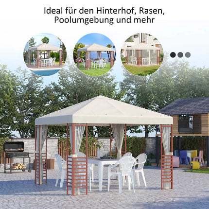 Party tent pavilion 2.96x2.96M for 15, beige, steel & polyester
