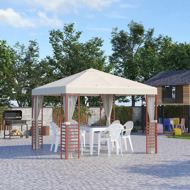 Party tent pavilion 2.96x2.96M for 15, beige, steel & polyester