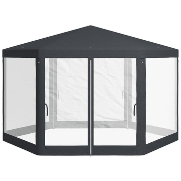 Hexagonal 4x4m pavilion, polyester & metal, with mosquito net