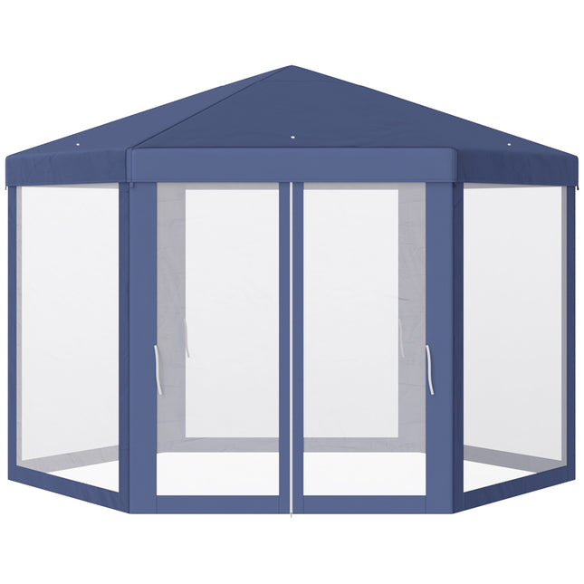 Hexagonal garden pavilion with mosquito net - blue, 195x250x250 cm