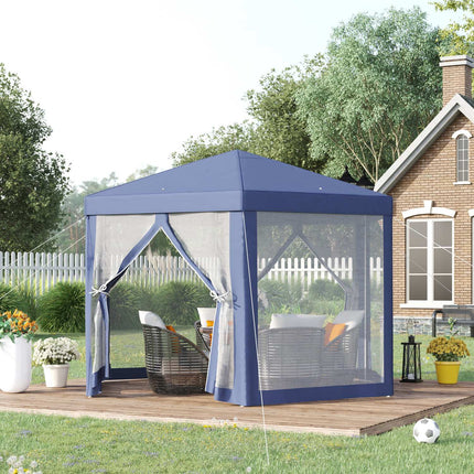 Hexagonal garden pavilion with mosquito net - blue, 195x250x250 cm