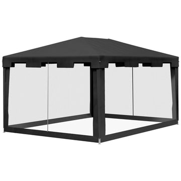 Outdoor pavilion party tent with mesh walls, 4x3m, dark grey
