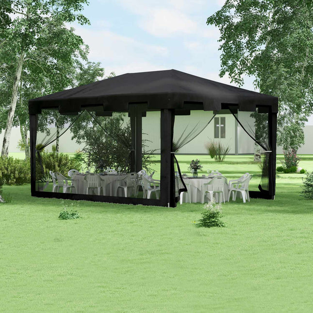 Outdoor pavilion party tent with mesh walls, 4x3m, dark grey
