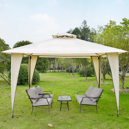 Beige metal polyester pavilion tent, double roof 3.45m