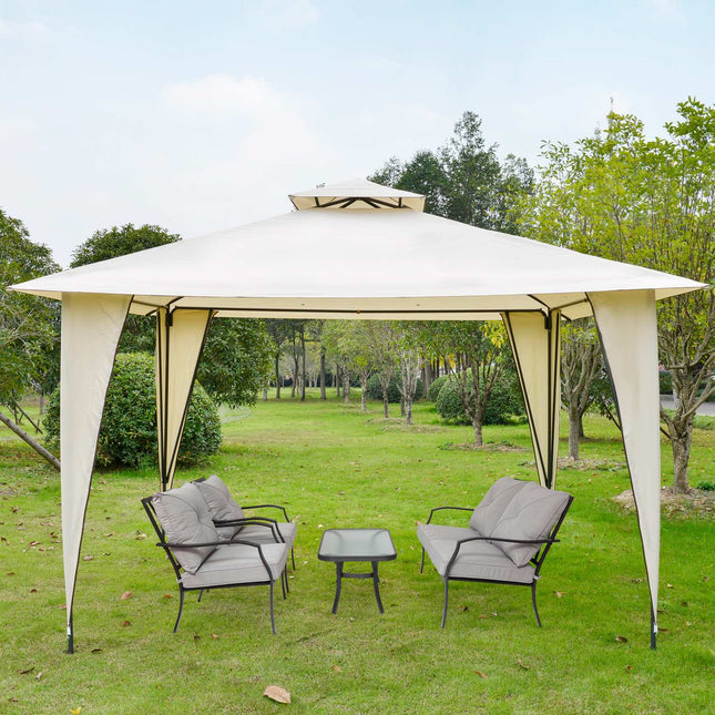 Beige metal polyester pavilion tent, double roof 3.45m