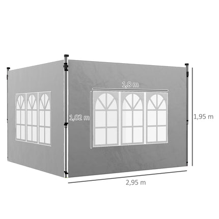Pavilion Side Walls Set, 3x3/3x4m, Waterproof, Light Grey