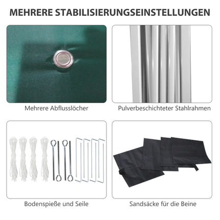 Paviljoen ca. 3x3m, waterafstotend, stabiel, winterbestendig pop-up opvouwbaar paviljoen met 2 zijwanden, UV-bescherming 30+, opvouwbare partytent, tuintent met tas, tuinpaviljoen voor kamperen, tuin, groen