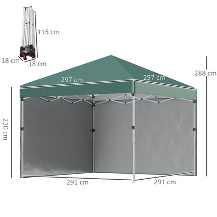Paviljoen ca. 3x3m, waterafstotend, stabiel, winterbestendig pop-up opvouwbaar paviljoen met 2 zijwanden, UV-bescherming 30+, opvouwbare partytent, tuintent met tas, tuinpaviljoen voor kamperen, tuin, groen