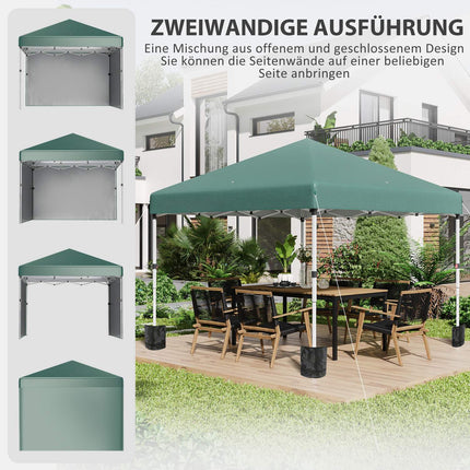Paviljoen ca. 3x3m, waterafstotend, stabiel, winterbestendig pop-up opvouwbaar paviljoen met 2 zijwanden, UV-bescherming 30+, opvouwbare partytent, tuintent met tas, tuinpaviljoen voor kamperen, tuin, groen