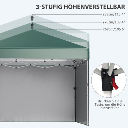 Paviljoen ca. 3x3m, waterafstotend, stabiel, winterbestendig pop-up opvouwbaar paviljoen met 2 zijwanden, UV-bescherming 30+, opvouwbare partytent, tuintent met tas, tuinpaviljoen voor kamperen, tuin, groen