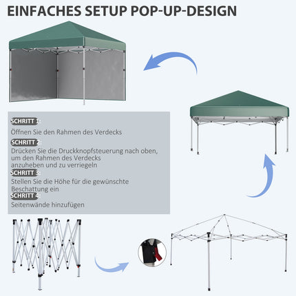 Paviljoen ca. 3x3m, waterafstotend, stabiel, winterbestendig pop-up opvouwbaar paviljoen met 2 zijwanden, UV-bescherming 30+, opvouwbare partytent, tuintent met tas, tuinpaviljoen voor kamperen, tuin, groen