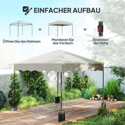 Paviljoen ca. 3x3m, waterafstotend, stabiel, winterbestendig pop-up vouwpaviljoen met UV-bescherming 50+, opvouwbare partytent, tuintent met roltas, tuinpaviljoen voor kamperen, tuin, crèmewit