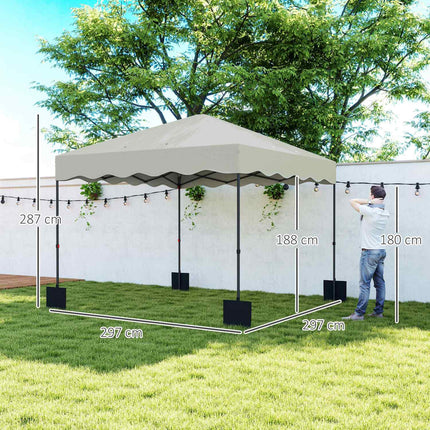 Paviljoen ca. 3x3m, waterafstotend, stabiel, winterbestendig pop-up vouwpaviljoen met UV-bescherming 50+, opvouwbare partytent, tuintent met roltas, tuinpaviljoen voor kamperen, tuin, crèmewit
