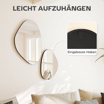 Pebble-Shaped Wall Mirror Set, Black Metal Frame