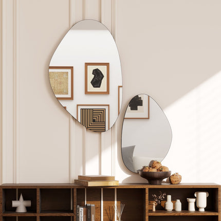 Pebble-Shaped Wall Mirror Set, Black Metal Frame