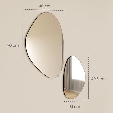 Pebble-Shaped Wall Mirror Set, Black Metal Frame