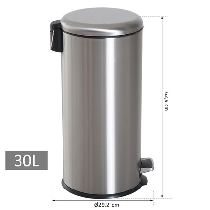 30L pedal container in stainless steel with inner compartment