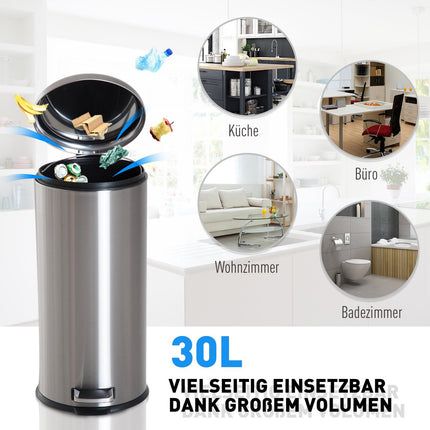 30L pedal container in stainless steel with inner compartment