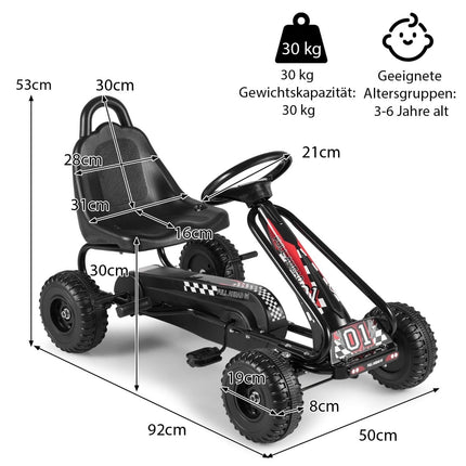 Pedal Go Kart for Kids, Adjustable Seat, Handbrake, Black