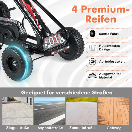 Pedal Go Kart for Kids, Adjustable Seat, Handbrake, Black