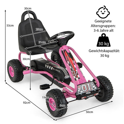 Pedal Go Kart for Kids, Adjustable Seat, Handbrake, Pink