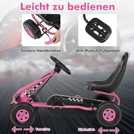 Pedal Go Kart for Kids, Adjustable Seat, Handbrake, Pink