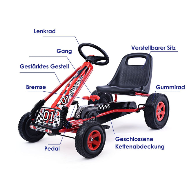 Pedal GoKart for Kids, Adjustable Seat, Red