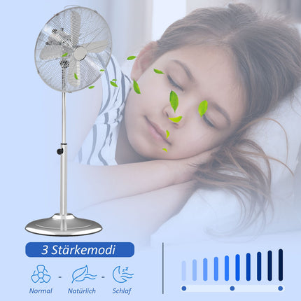 Pedestal fan - adjustable height, 3 speeds, silver