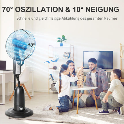 Pedestal fan with mist, timer, adjustable angle, 3 positions