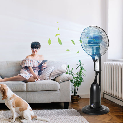 Pedestal fan with mist, timer, adjustable angle, 3 positions