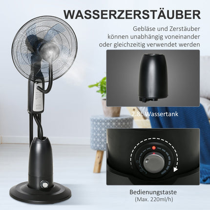 Pedestal fan with mist, timer, adjustable angle, 3 positions